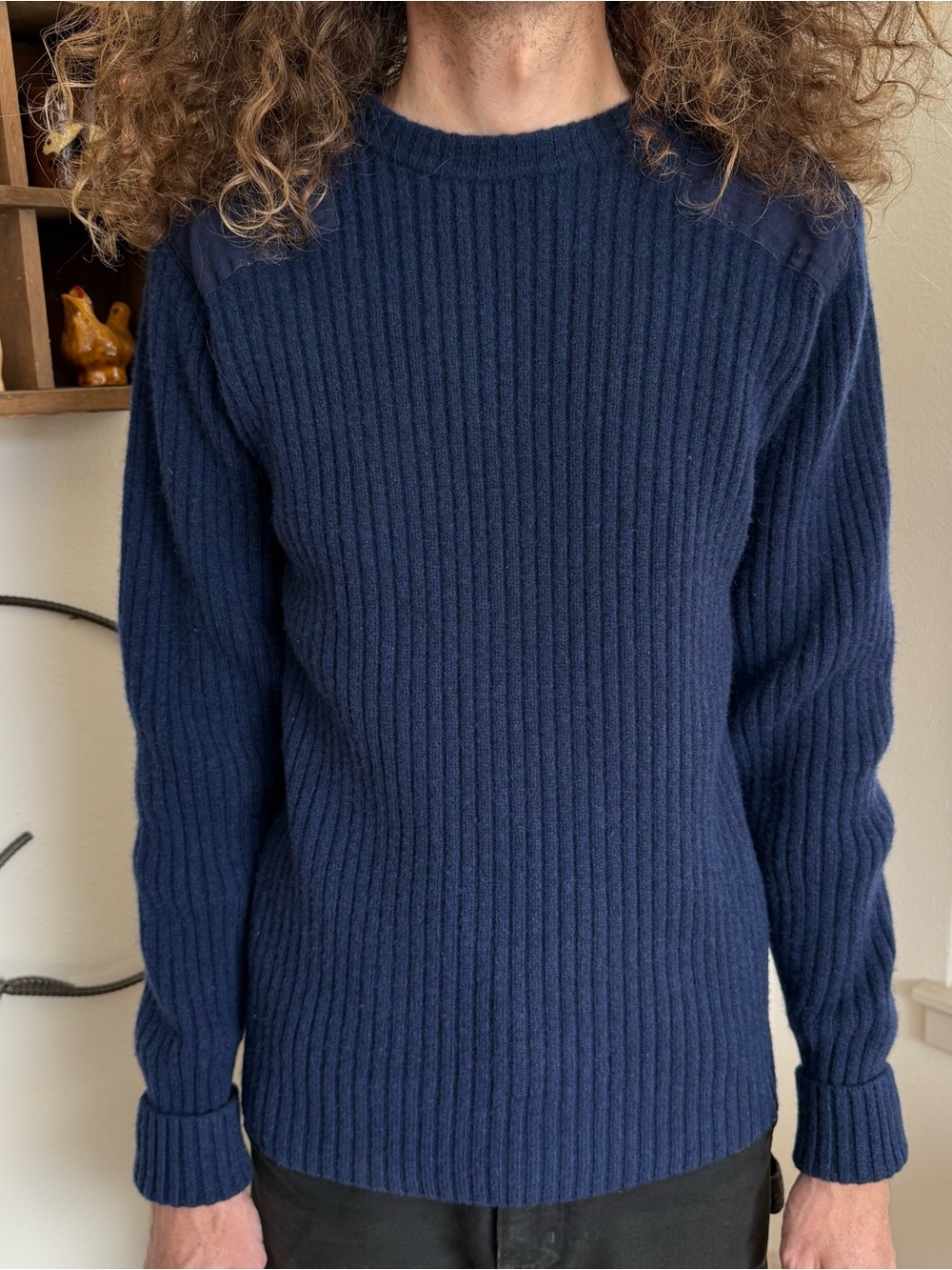 Vintage Y2K LL Bean Merino Lambswool Navy Blue Commando Sweater ~ Size Large